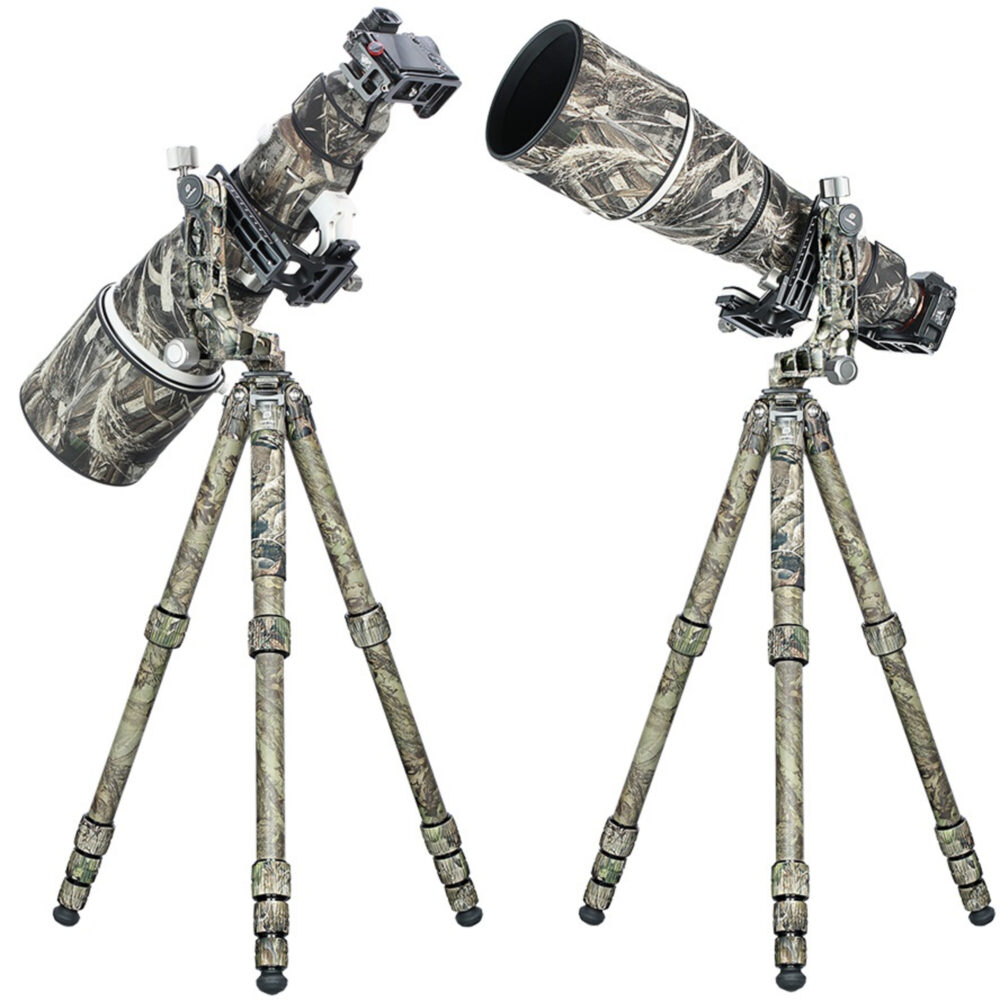 Leofoto LS-365C Tripod full camouflage onderaanzicht statiefschouder met drie poten.