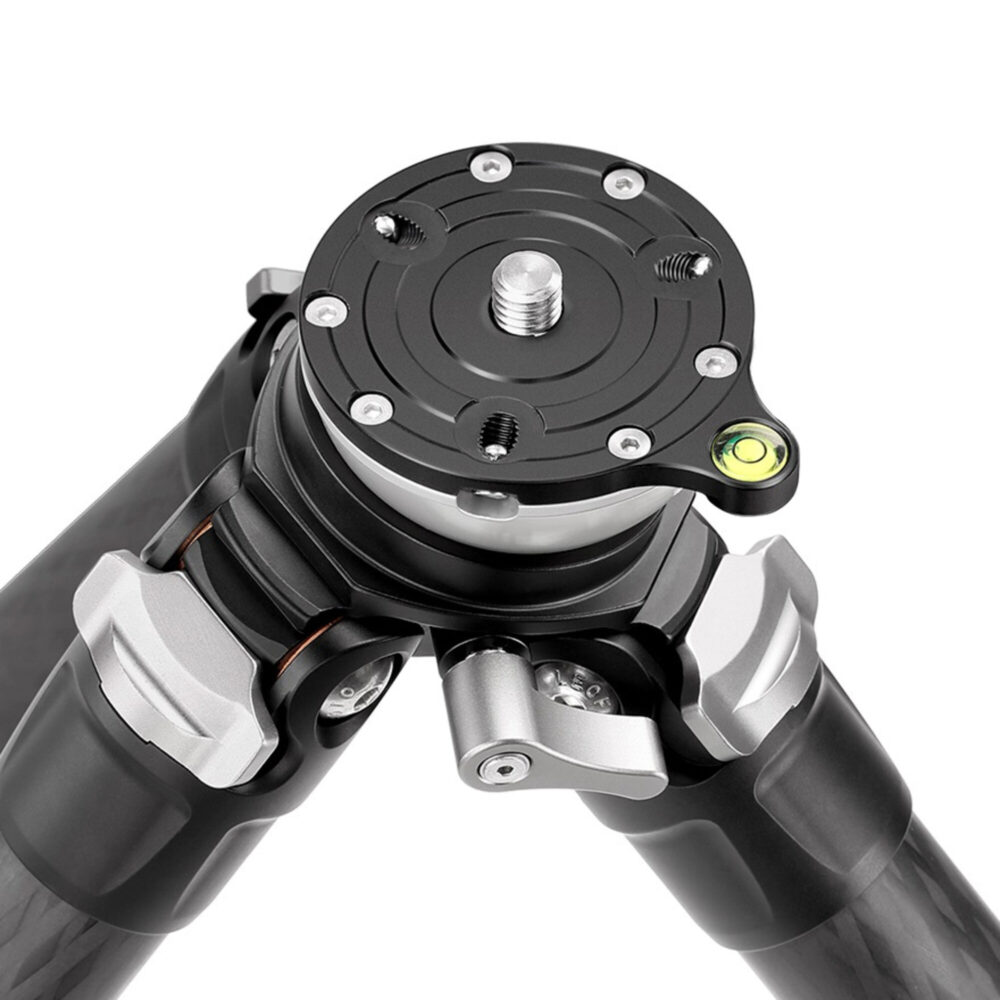 Leofoto LS-223CEX Tripod close-up nivelleerbasis met waterpas en 3/8-inch schroefdraad.