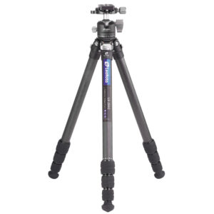 Leofoto LS-254C Tripod carbon Ranger volledig uitgeklapt met gemonteerde LH-30 kogelkop vooraanzicht.