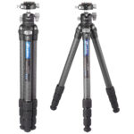 Leofoto LS-284C Tripod carbon Ranger set ingeklapt en uitgeklapt naast elkaar met LH-30PCL panorama kogelkop.