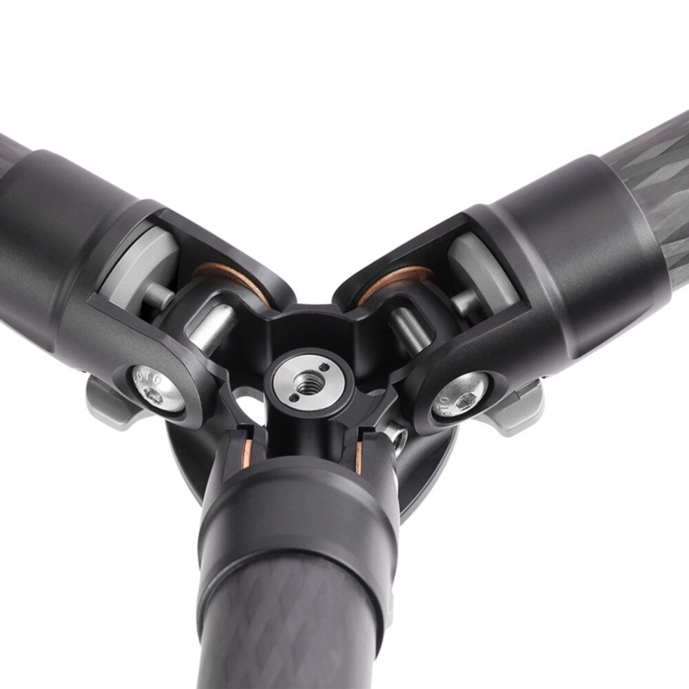 Leofoto LS-285C Tripod close-up van potenscharnieren met metalen koppelingen en afdichtingen.