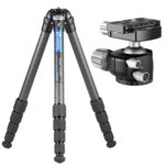 Leofoto LS-285C Tripod volledig uitgeklapt met gemonteerde LH-36 kogelkop in inzetafbeelding.