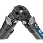 Leofoto LS-365C Tripod detail statiefschouder met montageplaat en vergrendelingen.