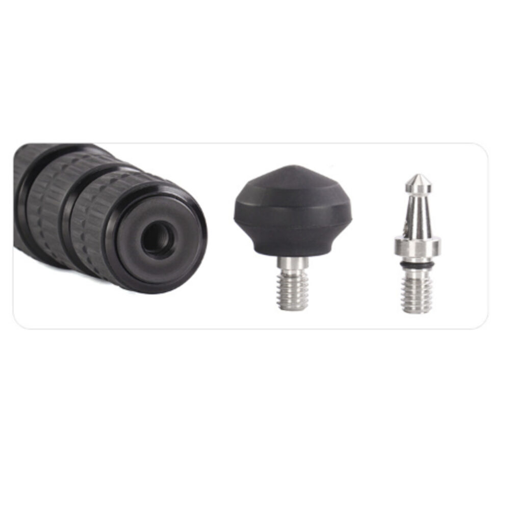 Leofoto LS-365C Tripod accessoires met spikes, gewichtshaak en rubbervoeten.