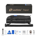 Leofoto LS-223C Tripod complete set met draagtas, riem, gereedschap en verpakking.