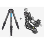 Leofoto LS-365C Tripod carbon Ranger-set met PG-1 gimbal los naast het statief.