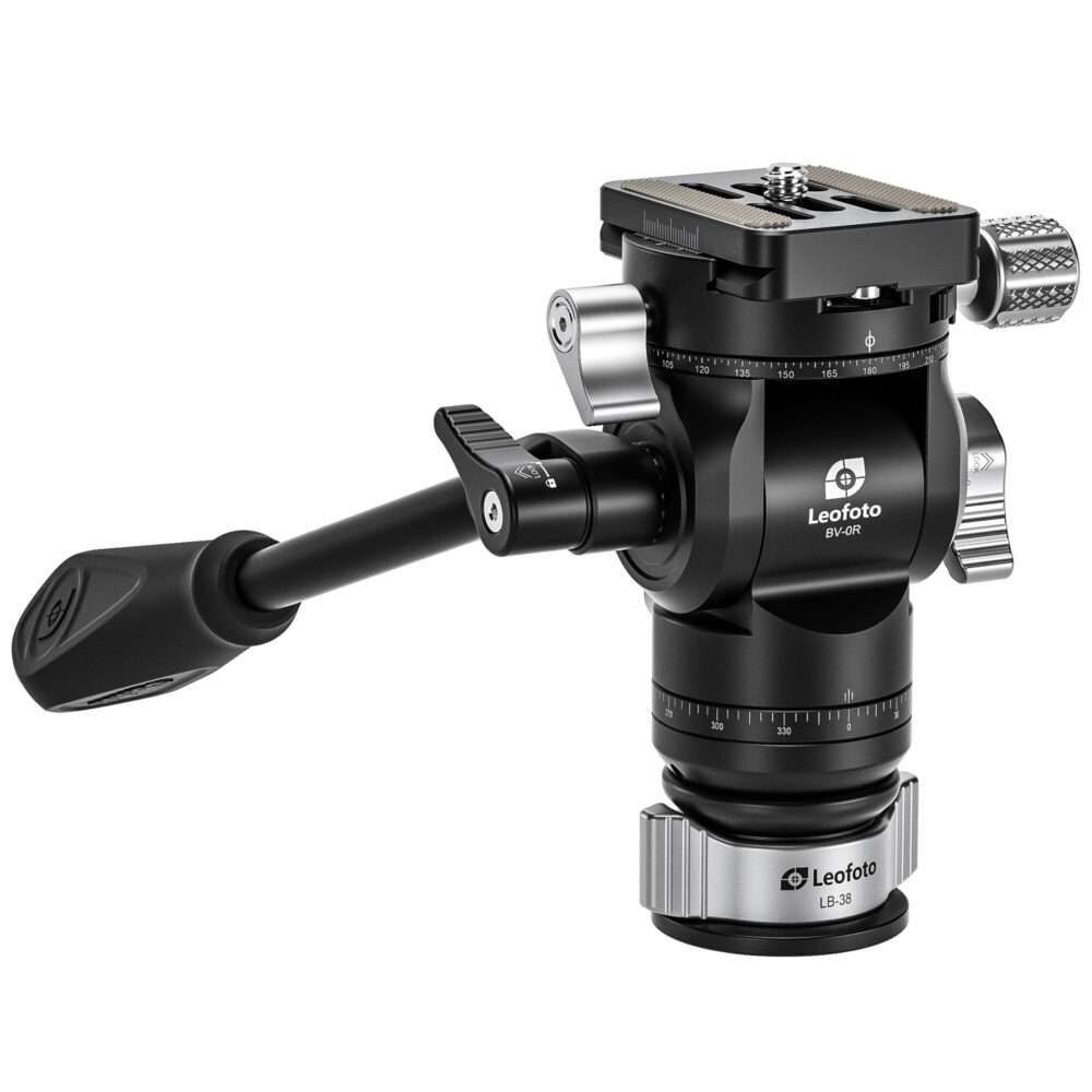 Leofoto LY-224C Tripod BV-0R videokop afzonderlijk getoond met Arca-Swiss snelkoppelingsplaat.