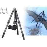 Leofoto LQ-365C + LH-47 Tripod opgeborgen in gevoerde waterafstotende draagtas met ritssluiting en handgreep.
