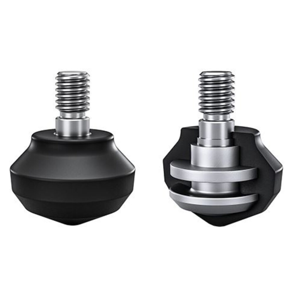Leofoto LY-224C Tripod verwisselbare rubbervoeten en roestvrijstalen spikes als losse accessoires op witte achtergrond.