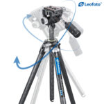 Leofoto LO-223CS Tripod met uitgeklapte middenkolom en kantelbare halfronde kom voor snelle nivellering.