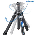 Leofoto LO-284C Tripod met illustratie van verstelbare spreidhoeken en kantelbare middenkolom.