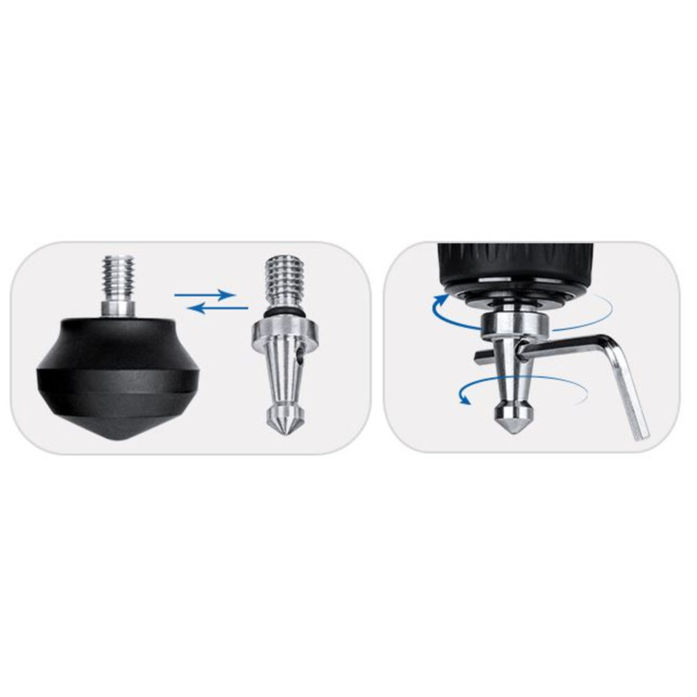 Leofoto LO-284C Tripod met set verwisselbare rubbervoeten en roestvrijstalen spikes als accessoires.