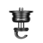 Leofoto LQ-284C Tripod modulaire basisplaat met 3/8-schroefdraad en onderhangende haak voor contragewicht op witte achtergrond.