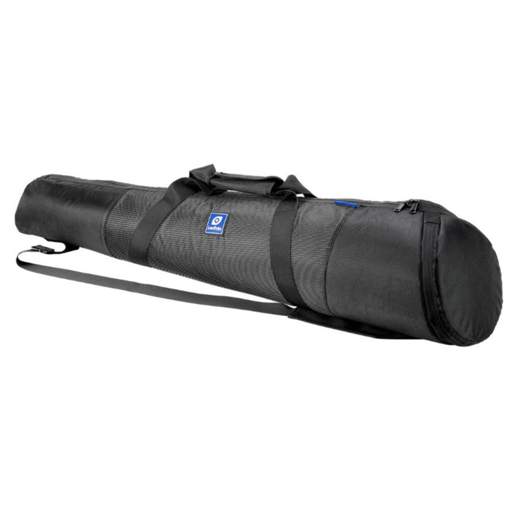 Leofoto LN-404C Tripod zwarte gewatteerde transporttas met draaggrepen en verstelbare schouderriem.