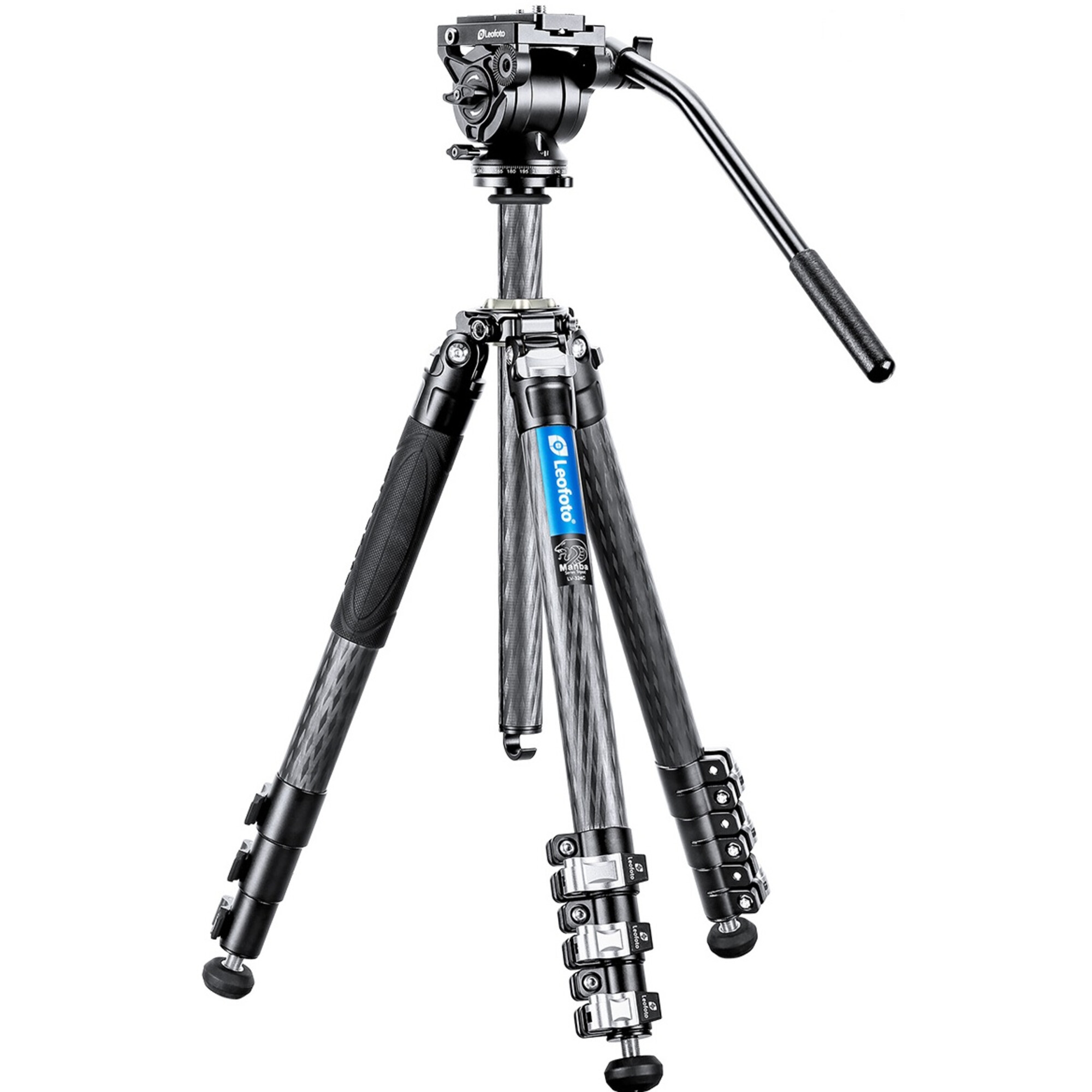 Leofoto LV-324C Tripod uitgeklapt statief met BV-10 videokop en bedienarm