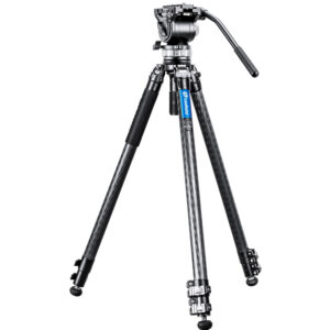 LVM-323C Tripod Carbon + BV-15 Manba LVM uitgeklapt statief met videokop en bedienarm in volledige opstelling