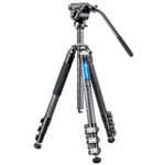 Leofoto LV-284C Tripod compleet statief met BV videoneiger en bedienarm uitgeklapt