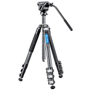 Leofoto LV-284C Tripod compleet statief met BV videoneiger en bedienarm uitgeklapt