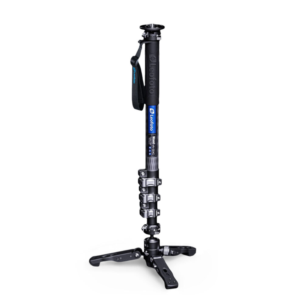 Leofoto MV-324C Monopod volledig opgesteld met VD-03 voet als stabiele basis