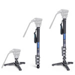 Leofoto MV-324C Monopod gebruiksmogelijkheden als monopod met voet, zonder voet en voet als mini-tripod