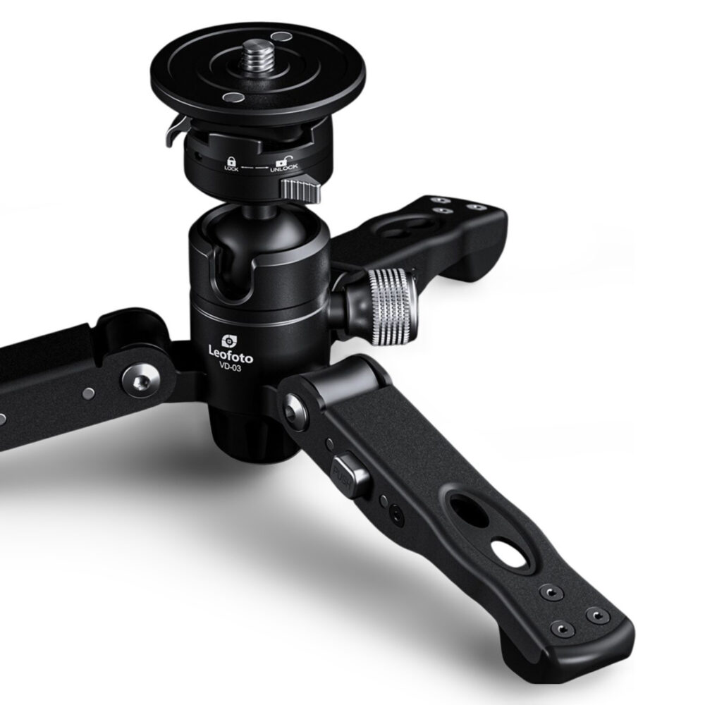 Leofoto MV-324C Monopod close-up van VD-03 kantelvoet met mini-tripod poten en klemknop