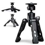 Leofoto MV-324C Monopod VD-03 voet uitgeklapt als mini-statiet met detail van het kogelgewricht