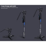 Leofoto MV-324CL Monopod infographic met 3 gebruiksmodi: monopod, monopod zonder voet en mini-statief met voet