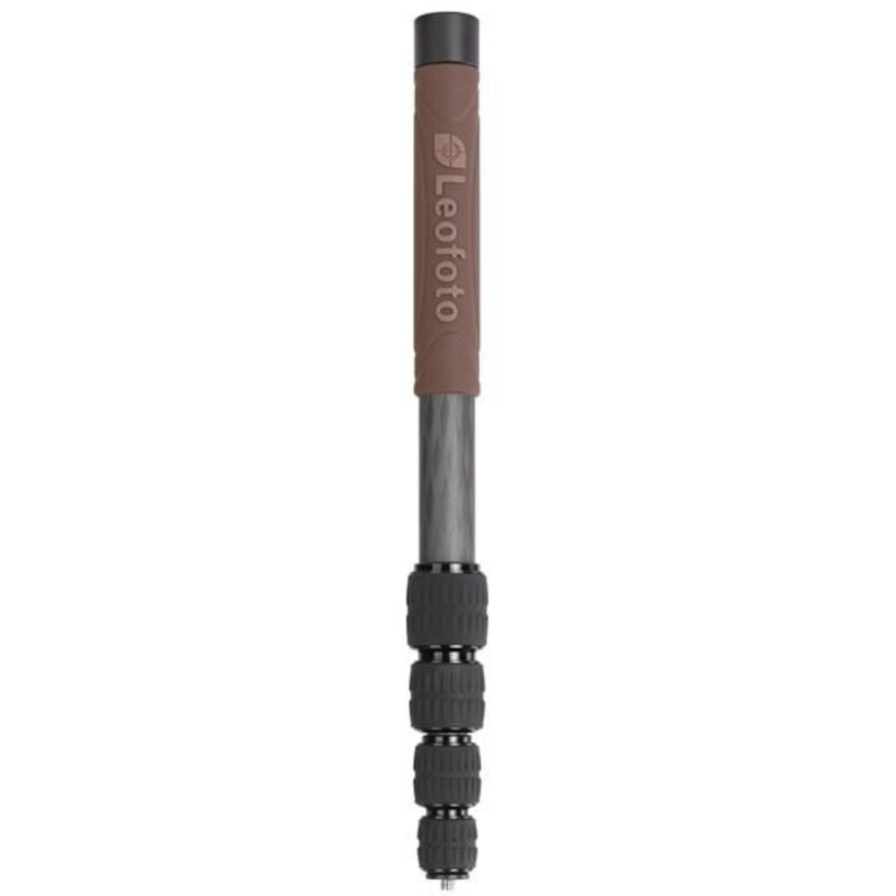 Leofoto GO-125 Monopod volledig zijaanzicht van uitgeschoven carbon eenbeenstatief met bruine grip