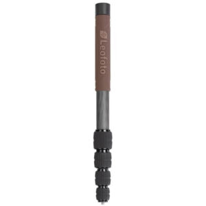 Leofoto GO-125 Monopod volledig zijaanzicht van uitgeschoven carbon eenbeenstatief met bruine grip