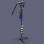 Leofoto MV-324C Monopod volledig overzicht van carbon eenbeenstatief op VD-03 ministatief met BV-10 videokop en panhendel