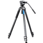 Leofoto LVM-323C Tripod uitgeklapt statief met BV-15 videokop en bedienarm