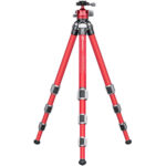 Leofoto LA-324C Tripod volledig opgesteld met LH-40 balhoofd in rood/zwart