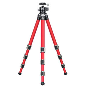 Leofoto LA-324C Tripod volledig opgesteld met LH-40 balhoofd in rood/zwart