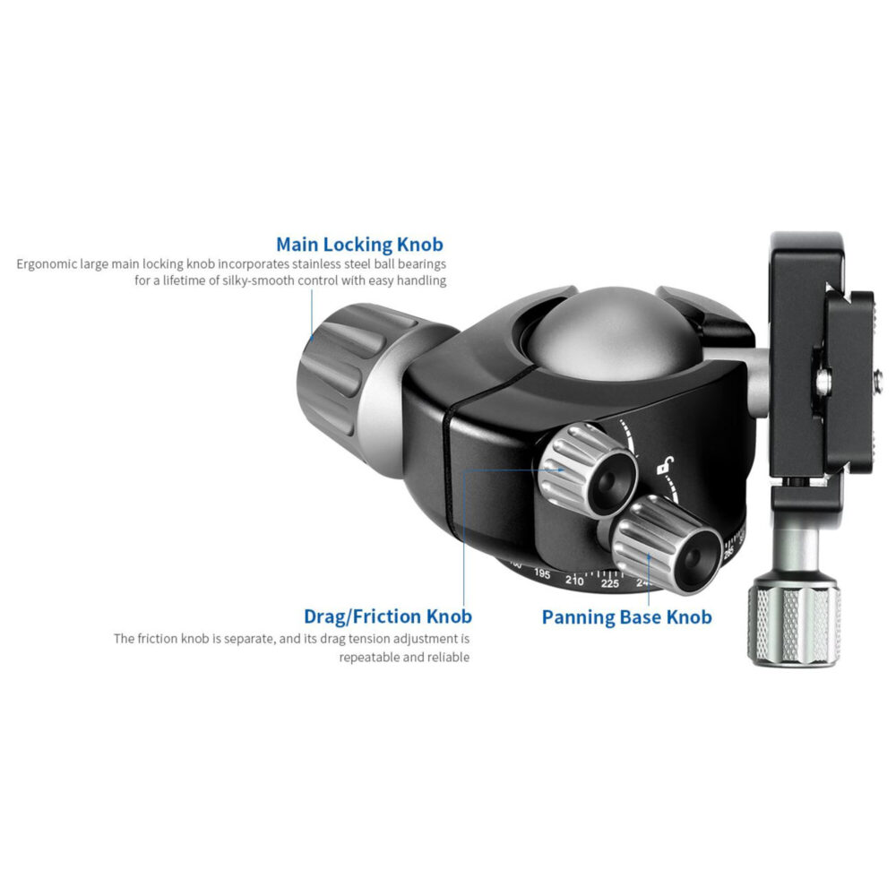 Leofoto LA-324C Tripod technische tekening van LH-40 balhoofd met maatvoering
