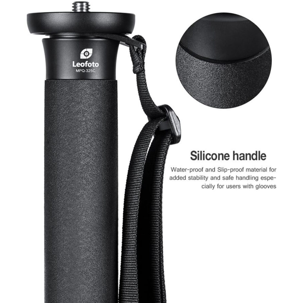 Leofoto MPQ-325C Monopod detail van siliconen handgreep met textuur en doorsnede