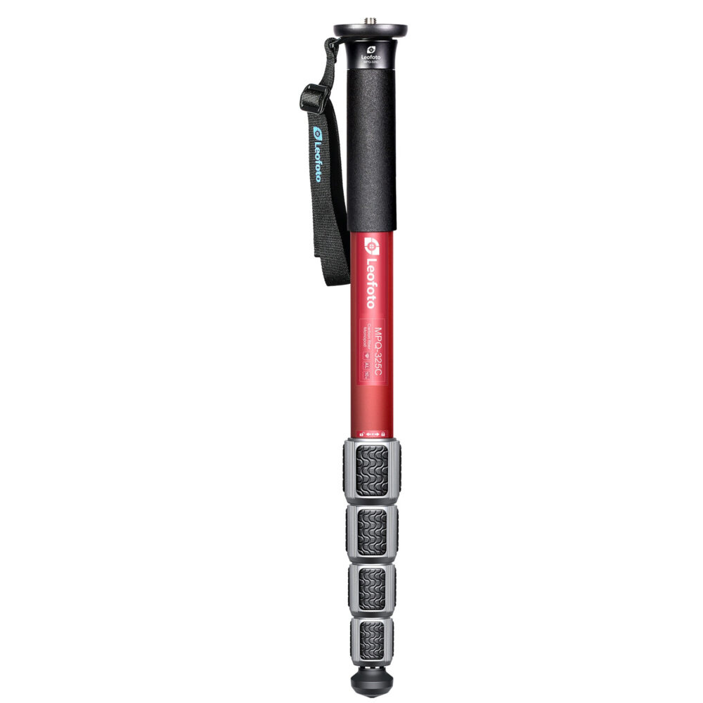 Leofoto MPQ-325C Monopod rood carbon eenbeinstatief volledig uitgeschoven