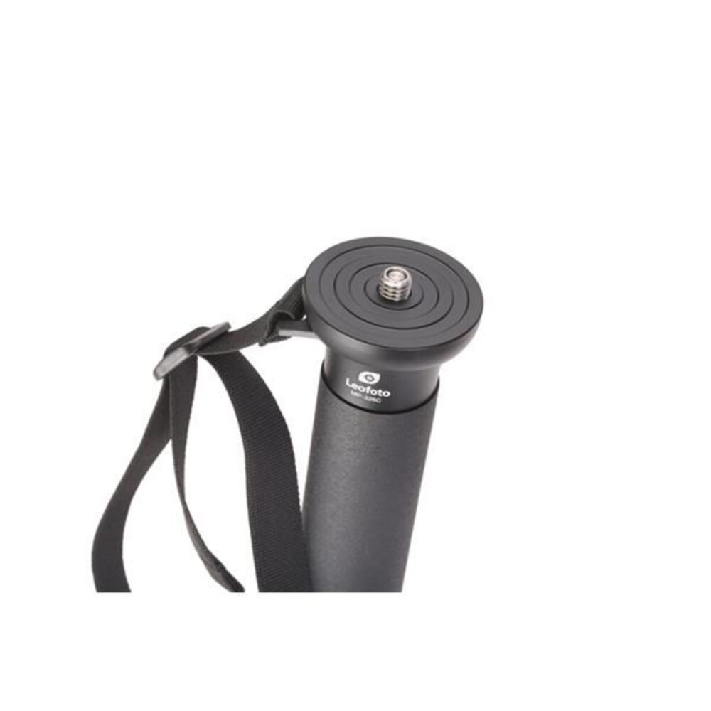 Leofoto MP-326C Monopod bovenaanzicht van montageplatform met schroefdraad en draaglus