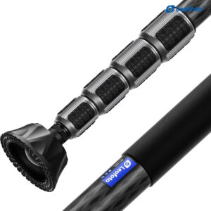 Leofoto MPC-326C Monopod detail van kantelbare rubbervoet met gewricht en carbon buis