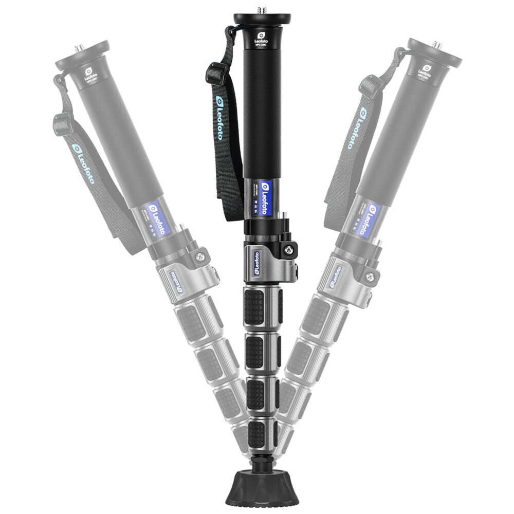 Leofoto MPC-326C Monopod overzicht van kantelbereik van de voet in meerdere posities