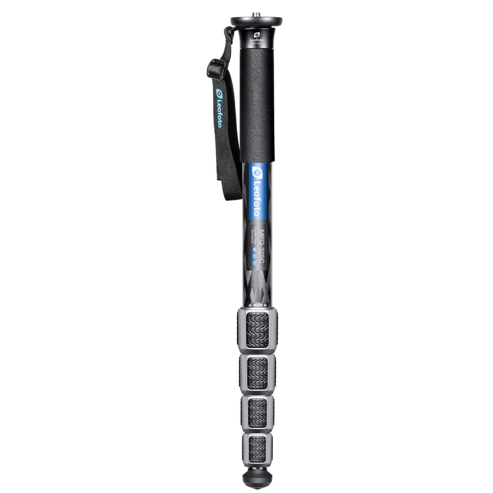 Leofoto MPQ-325C Monopod productfoto van carbon monopod met polsriem en rubbervoet