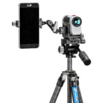 Leofoto GMC-03 Statiefadapter op statief met gemonteerde afstandsmeter en smartphonehouder
