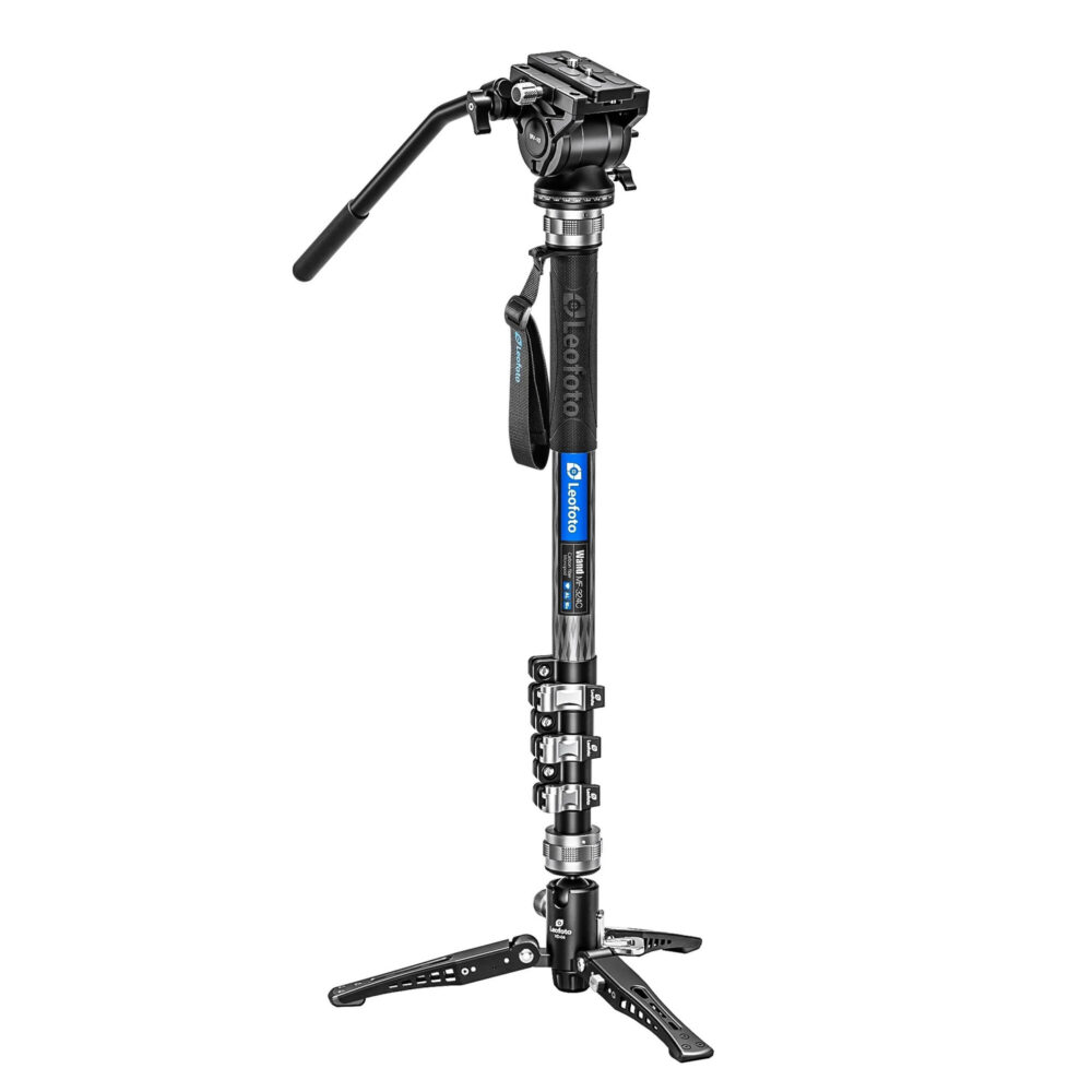 Leofoto MF-324C Monopod volledig aanzicht met carbon secties, klemvergrendelingen en VD-04 voet