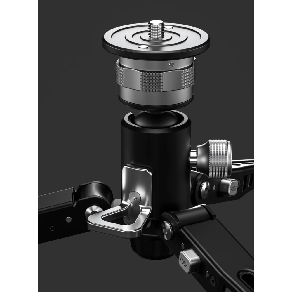 Leofoto MF-324C Monopod detail van voetkoppeling en draaipunt bij de VD-04 basis
