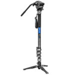 Leofoto MF-324CL Monopod volledig overzicht van uitgeschoven carbon video-eenbeen met BV-10 videokop en VD-04 voet