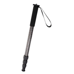 Leofoto MP-284C Monopod volledig zijaanzicht van uitgeschoven carbon eenbeenstatief met schuimhandgreep en polsriem