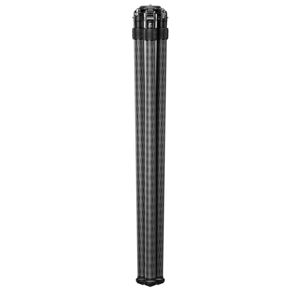 Leofoto SO-322CX Geweerstatief detail van enkele dikke carbon pootbuis met 10-laags vezelstructuur