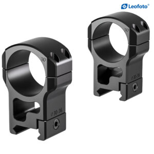 Leofoto SR-3036 Montageringen set van twee ringen in schuin zijaanzicht op Picatinny-voet