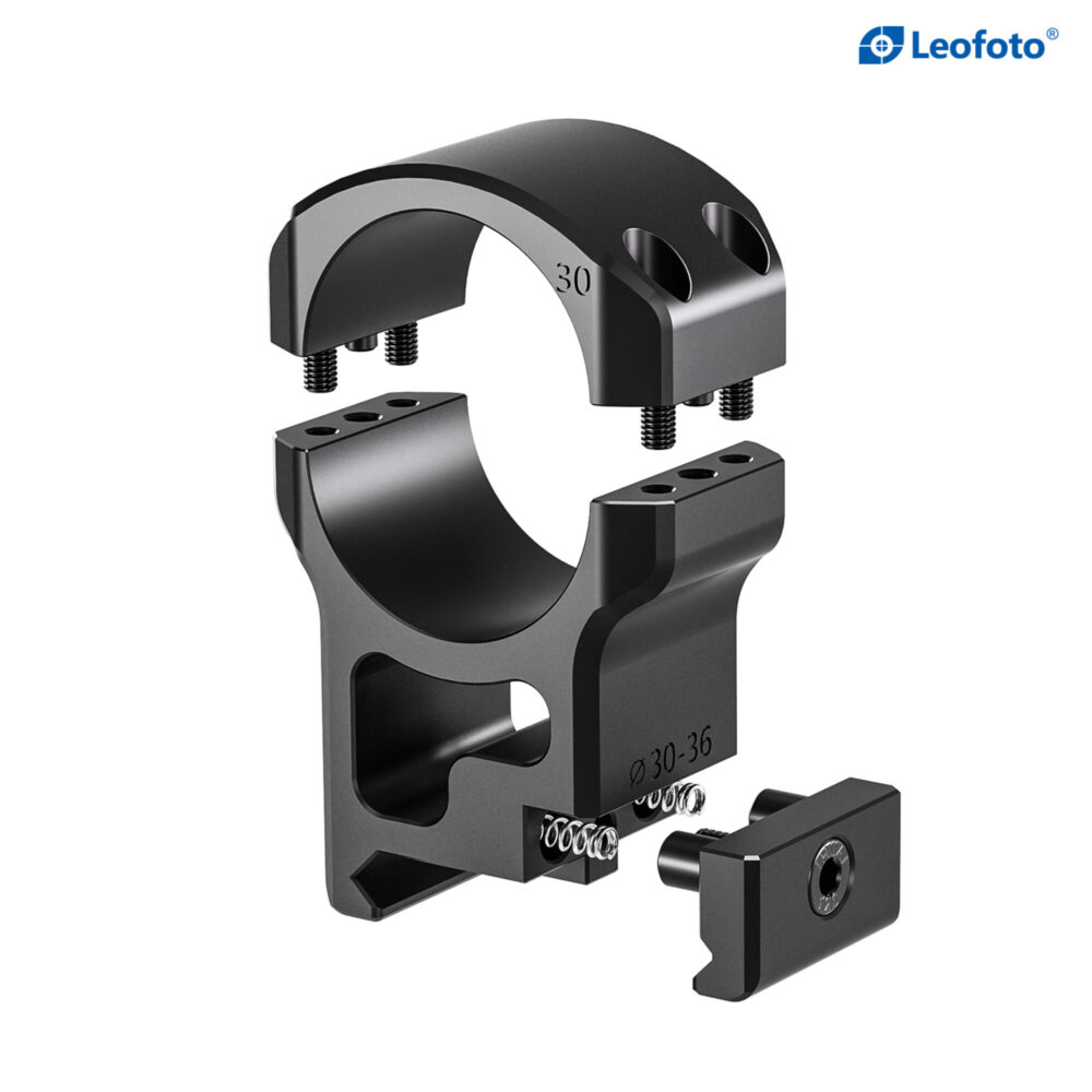 Leofoto SR-3036 Montageringen close-up van ring met waterpas en Picatinny-klem