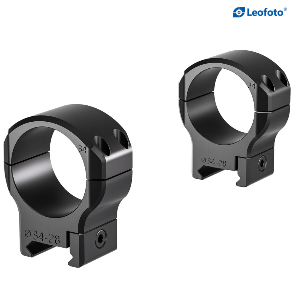 Leofoto SR-3428 Montageringen set van twee ringen in zijaanzicht met Picatinny-klemvoet