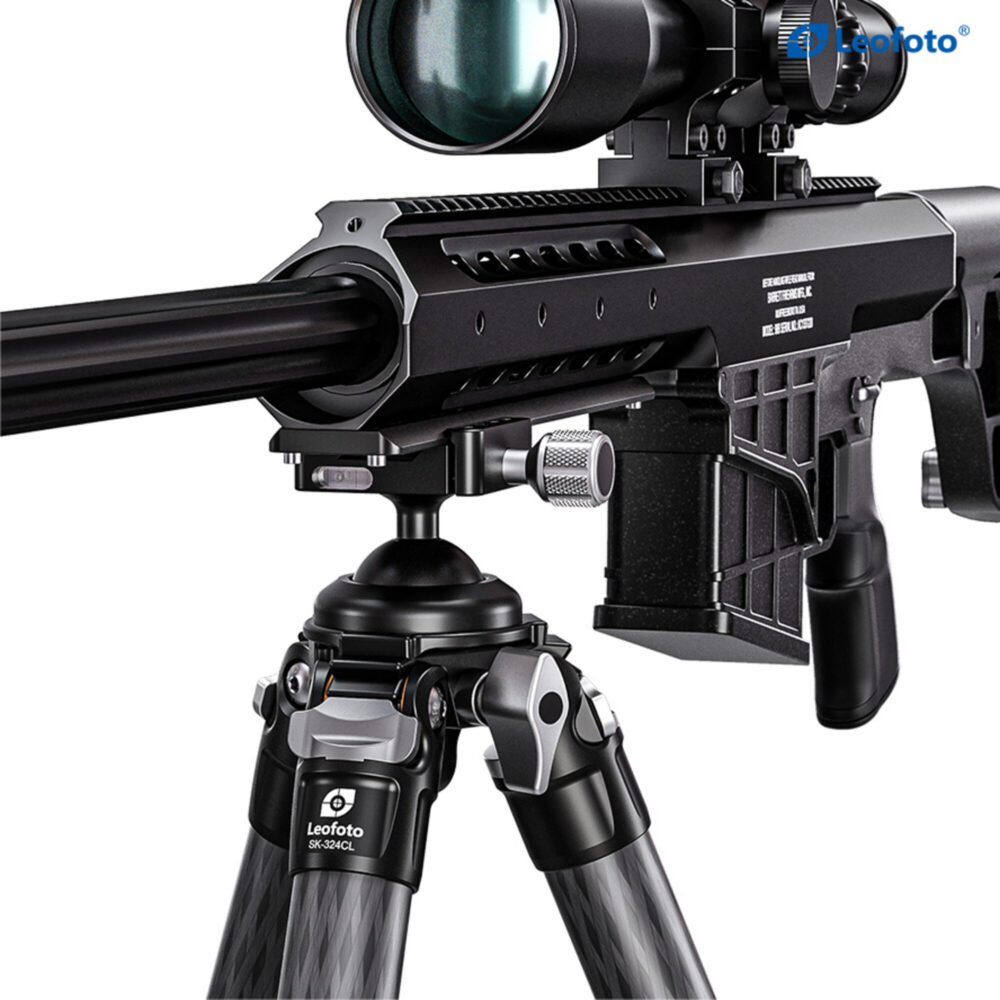 Leofoto SK-324CL Tripod langwapen gemonteerd op statief met nivelleerkogel als steun